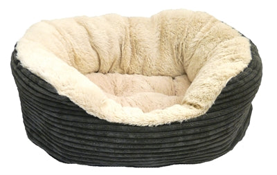 Rosewood Hundekorb Aus Palisanderholz Oval Jumbokordel Plüsch Grau / Creme