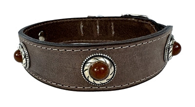 Sazzz Halsband Hund Boho Schatz Stein Vintage Leder Braun