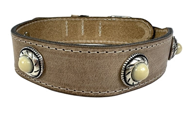 Sazzz Halsband Hund Boho Schatz Stein Vintage Leder Beige