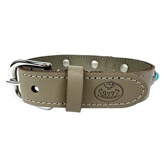 Sazzz Hundehalsband Abenteuer Stein Klassisches Leder Taupe